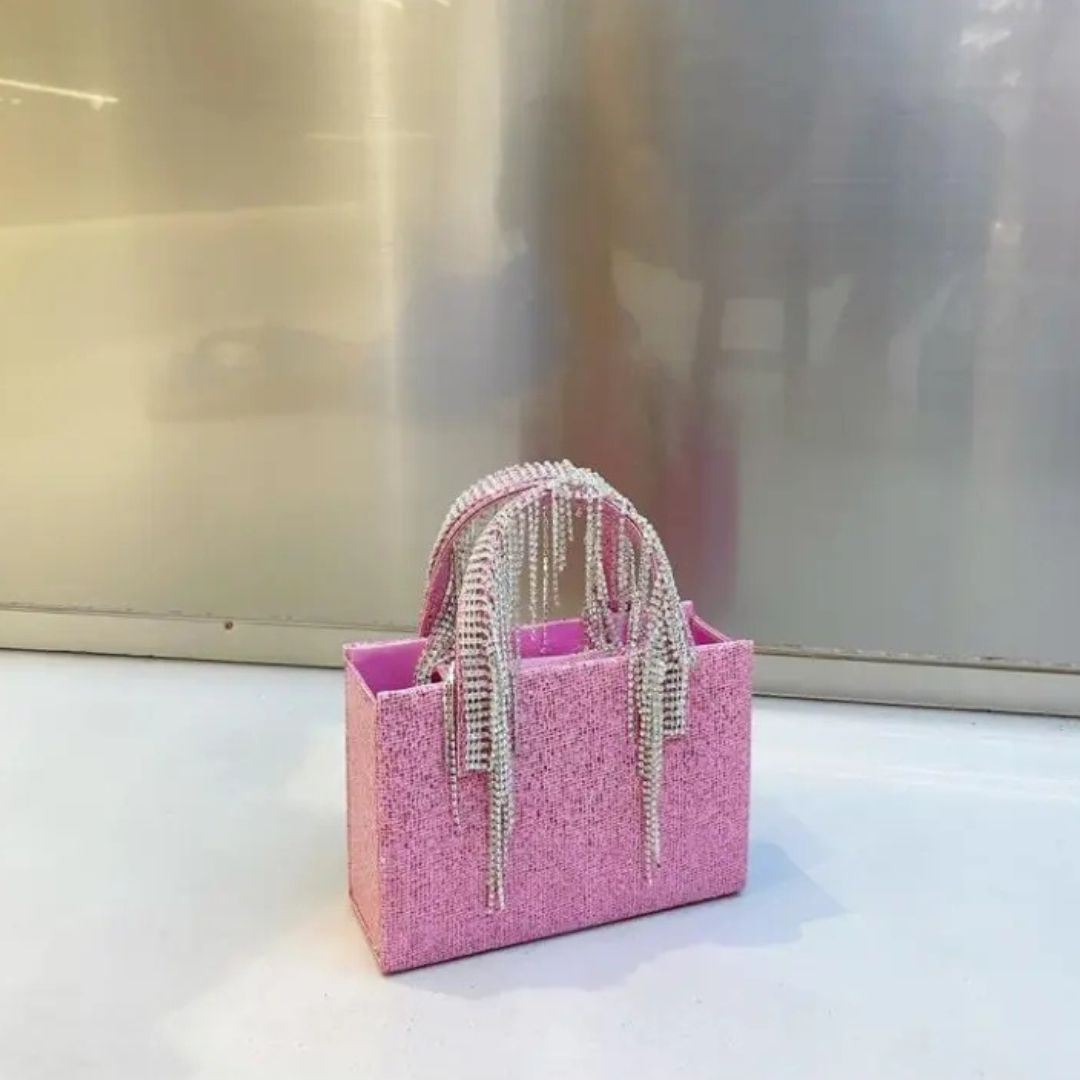 Handtasche für Damen ⎜ Glänzende Abendtasche mit Strassfransen und fester Form für festliche Anlässe