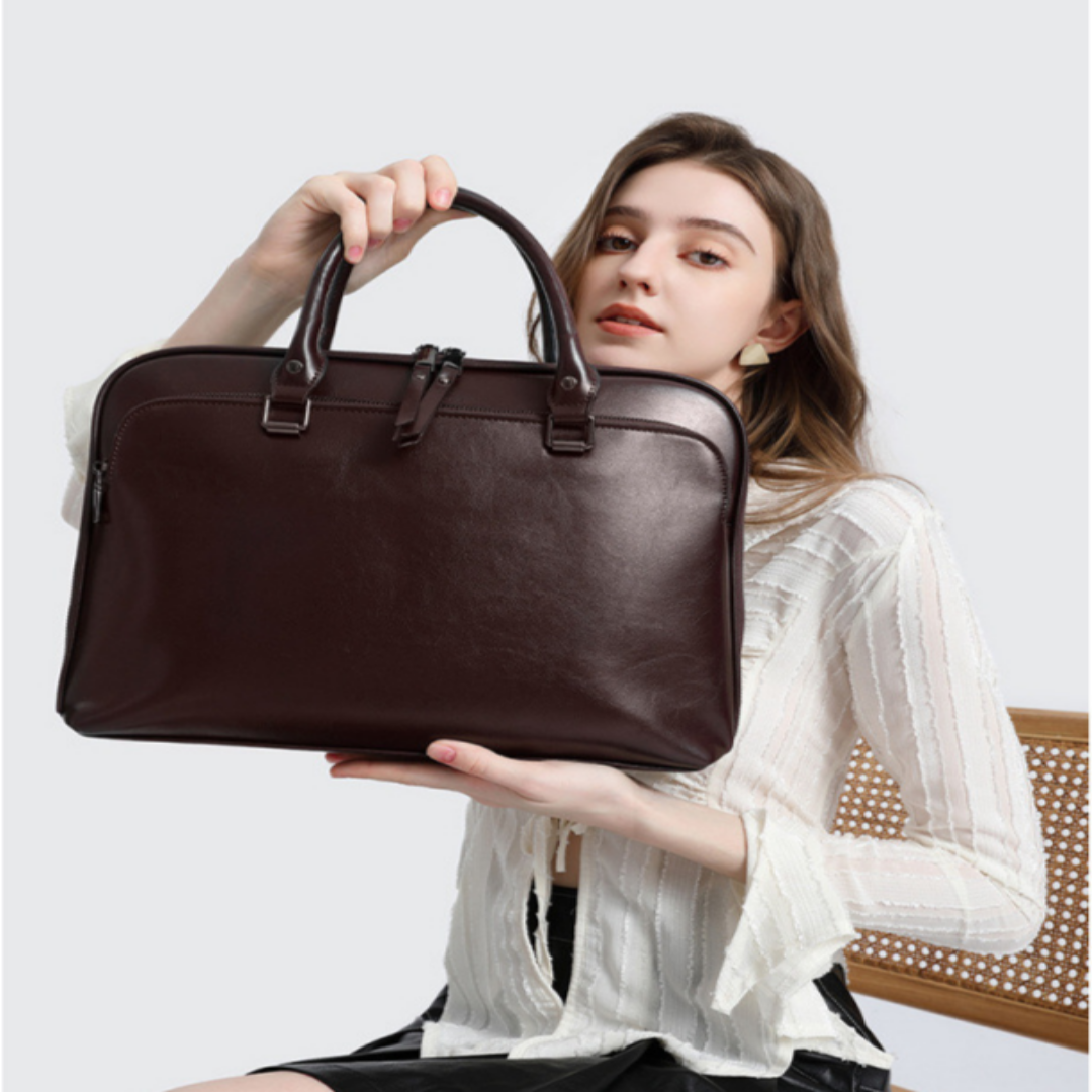 Laptoptasche für Herren ⎜ Schlichte Aktentasche aus Leder mit großem Stauraum und doppeltem Tragegriff