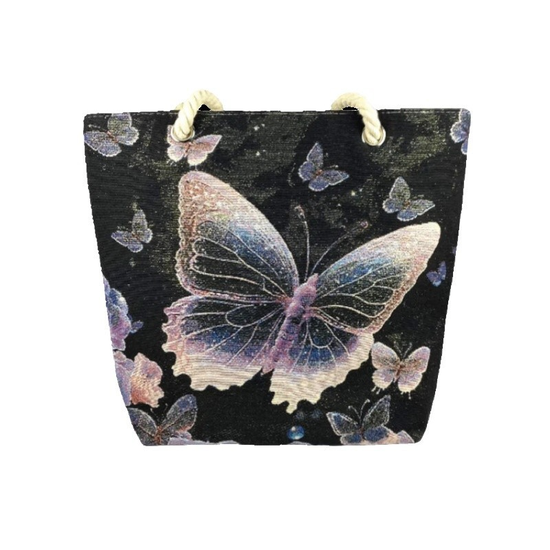 Handtasche mit Reißverschluss für Damen ⎜ Bestickte Tragetasche mit beidseitigem Schmetterlingsmotiv in Lila