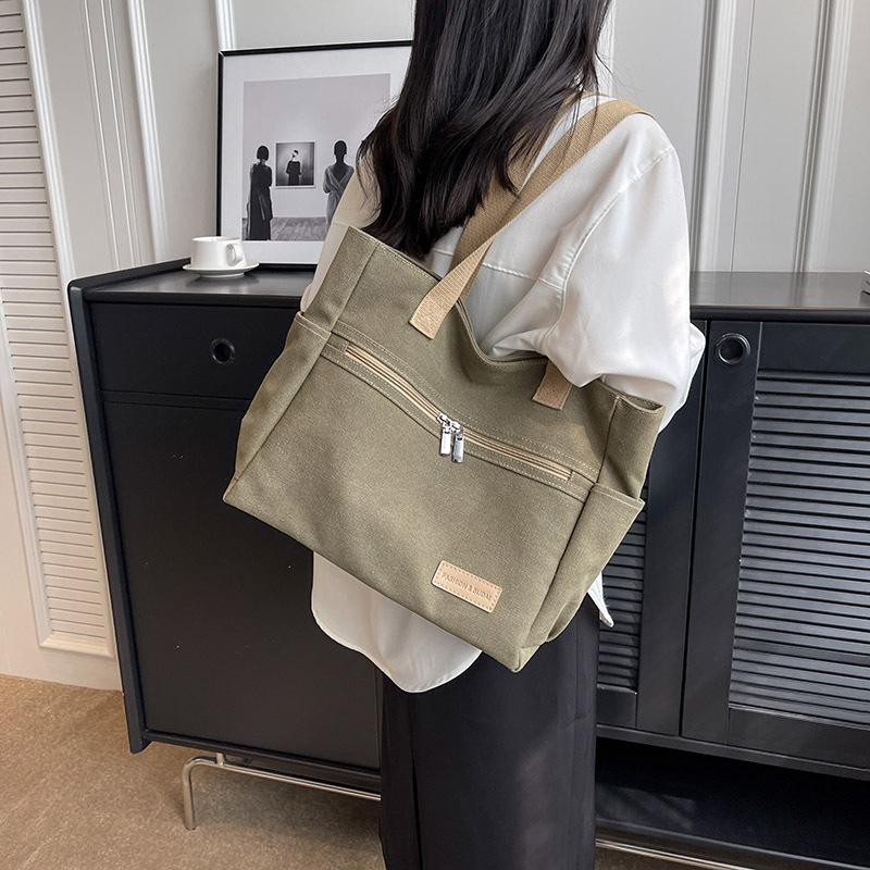 Canvas Umhängetasche für Damen ⎜ Große Tote Bag mit Reißverschluss und praktischen Außentaschen