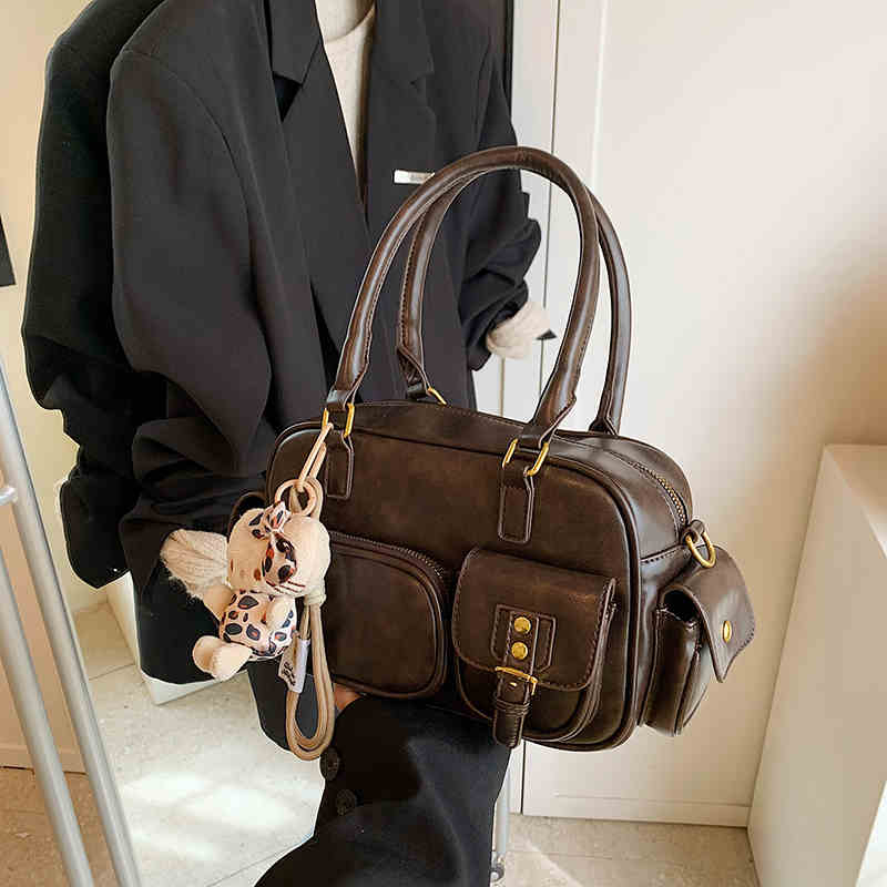 Damen Schultertasche Mit Fronttaschen ⎜ Geräumige Boston Bag Für Alltag Und Freizeit