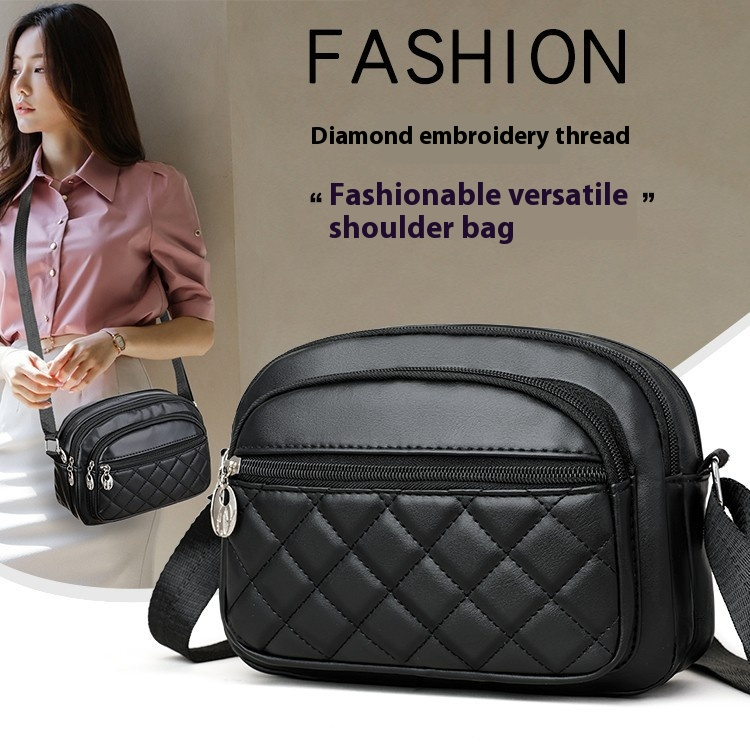 Umhängetasche für Damen ⎜ Kompakte Schultertasche mit Rautensteppung und Reißverschluss für Herbst und Winter