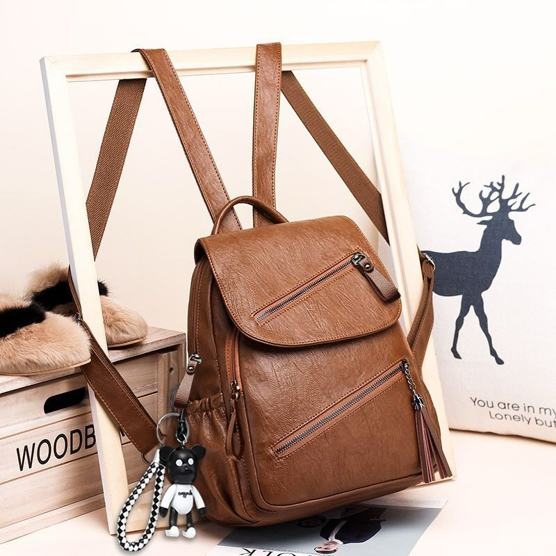 Damen Rucksack aus Kunstleder ⎜ Modischer Cityrucksack mit Reißverschlüssen für Alltag und Freizeit