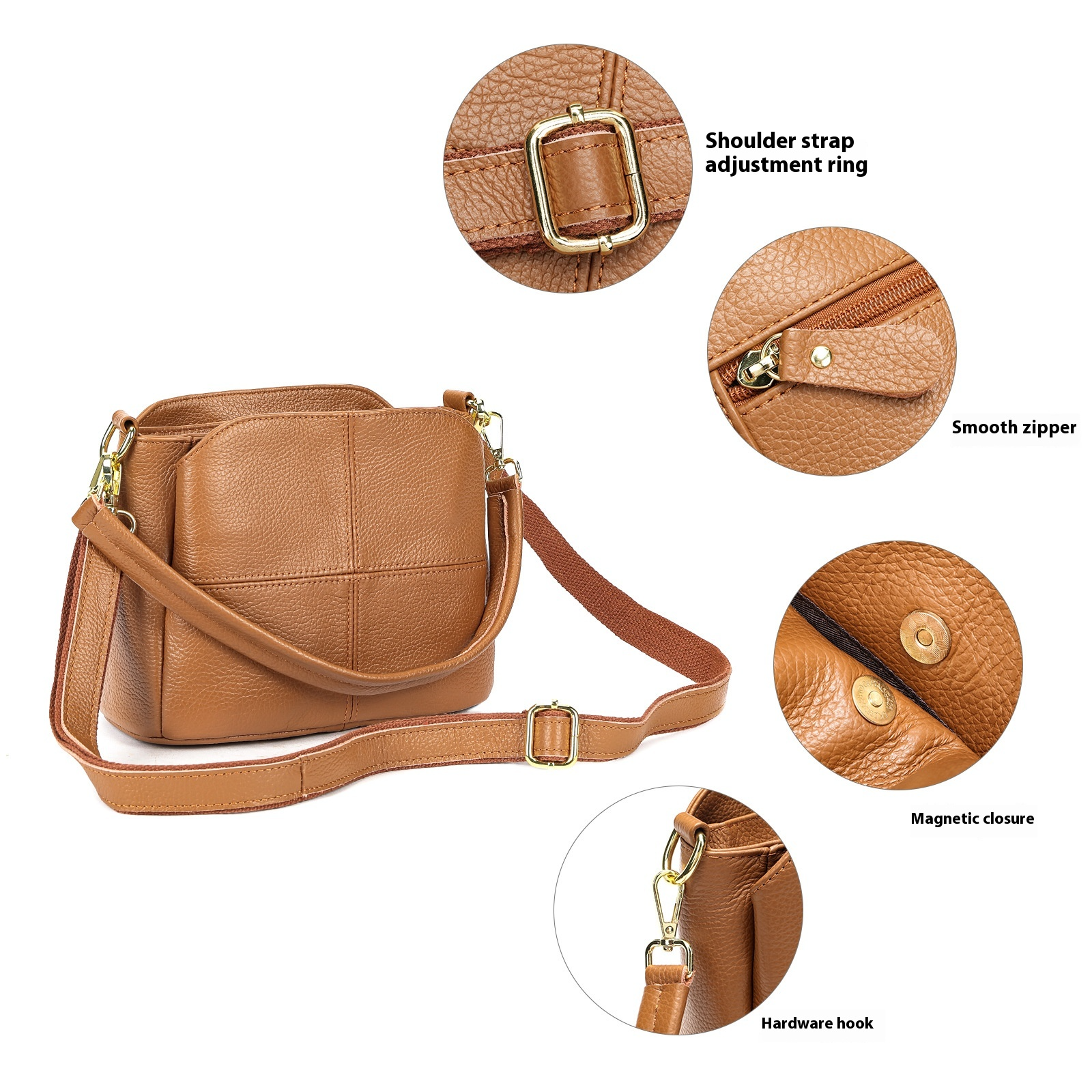 Damen Schultertasche aus Echtleder ⎜ Bequeme Umhängetasche im schlichten Design für Alltag und Freizeit