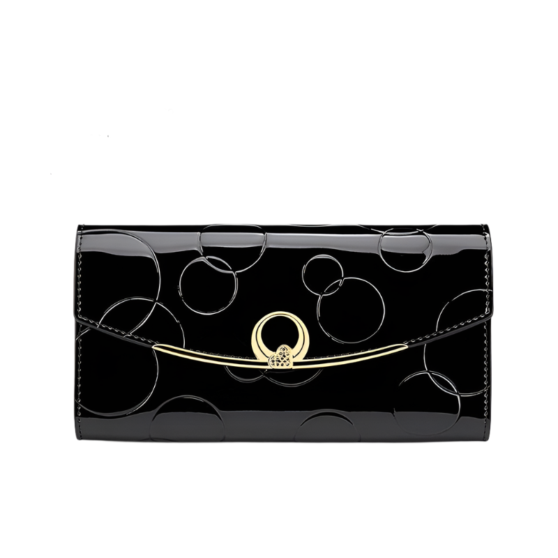 Lange Damen Geldbörse aus Lackleder ⎜ Elegante Clutch mit großer Kapazität und stilvollem Verschlussdesign