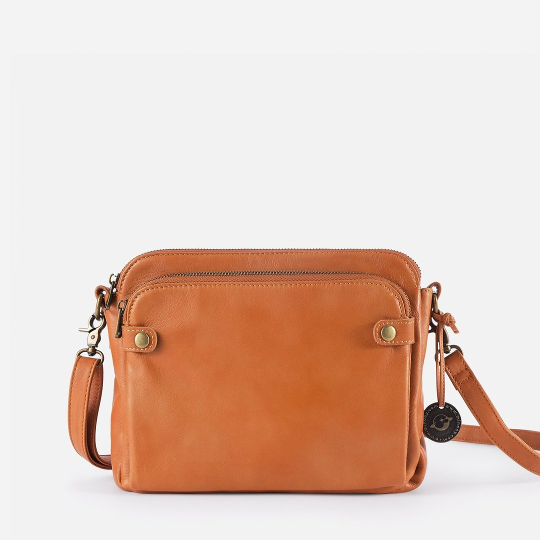Damen Umhängetasche aus Leder ⎜ Retro Schultertasche mit drei Fächern für Alltag und Reisen