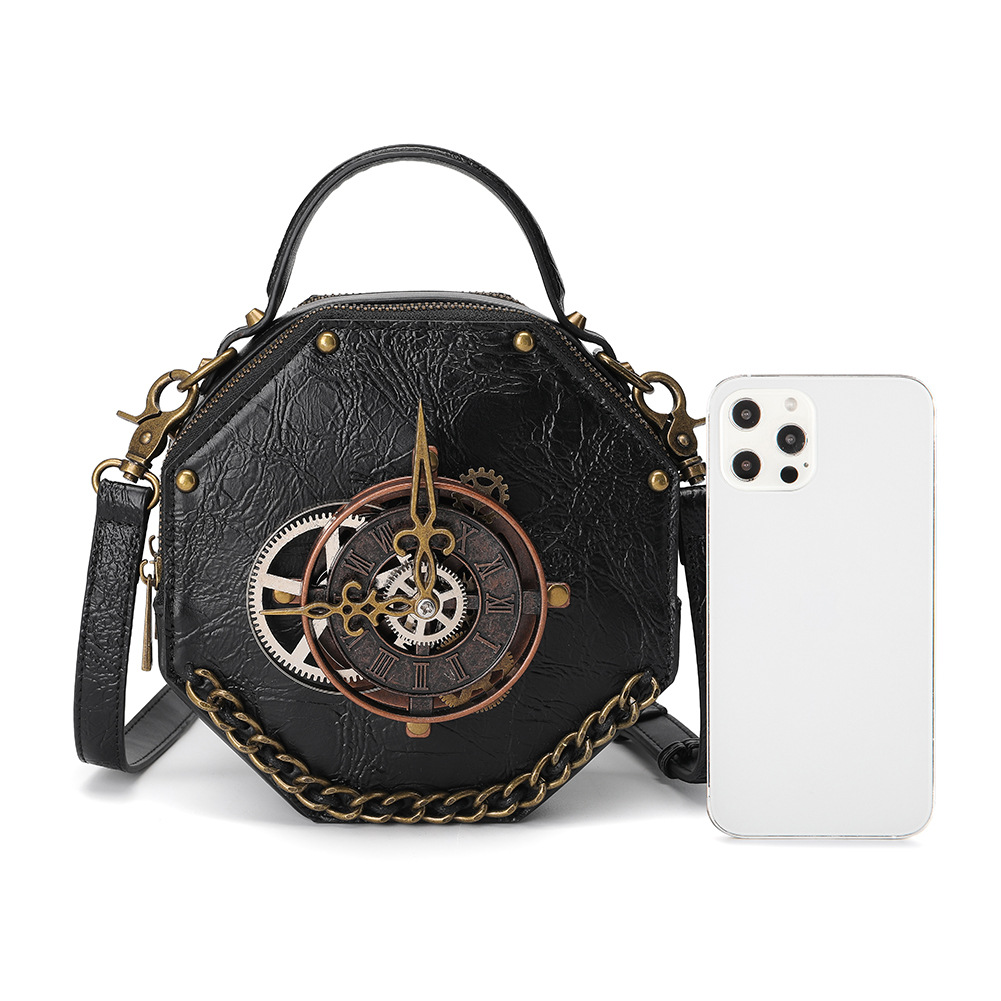 Umhängetasche für Damen ⎜ Auffällige Schultertasche in Lederoptik mit Retro-Zahnraddesign und abnehmbarem Riemen