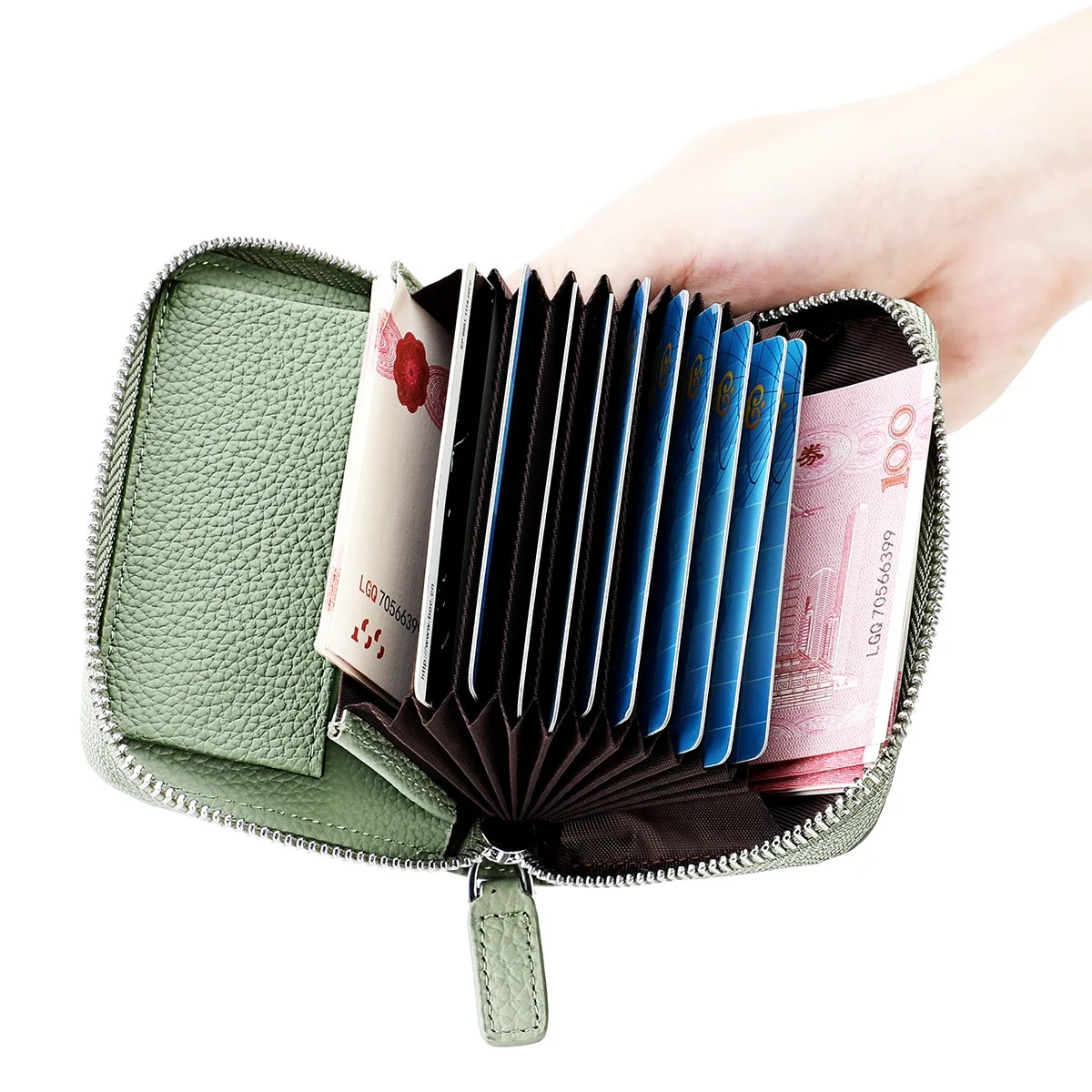 RFID Kartenetui aus Leder ⎜ Kompakte Geldbörse mit Reißverschluss und Münzfach