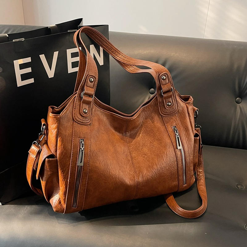 Handtasche für Damen ⎜ Klassische Schultertasche in Lederoptik mit Reißverschlusstaschen für Alltag und Freizeit