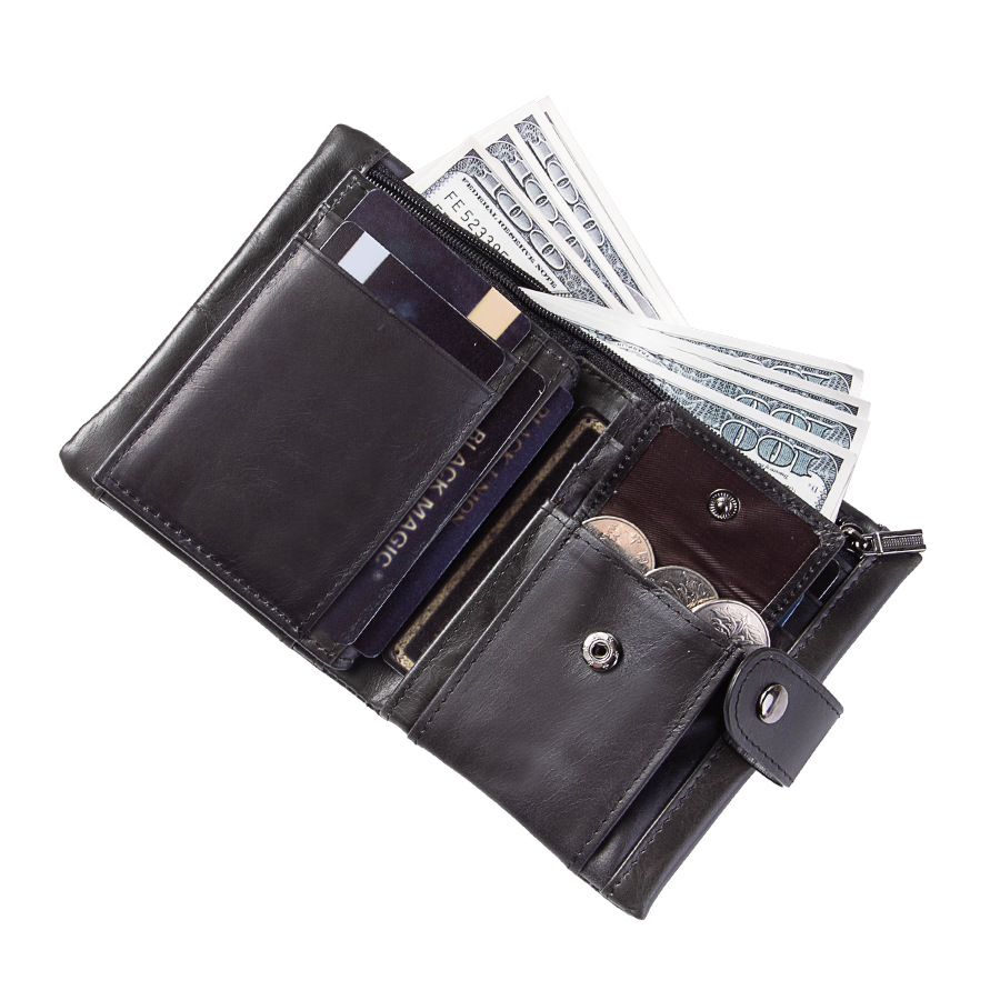 Leder Geldbörse für Damen ⎜ Kompakte Brieftasche mit Reißverschluss und praktischen Fächern