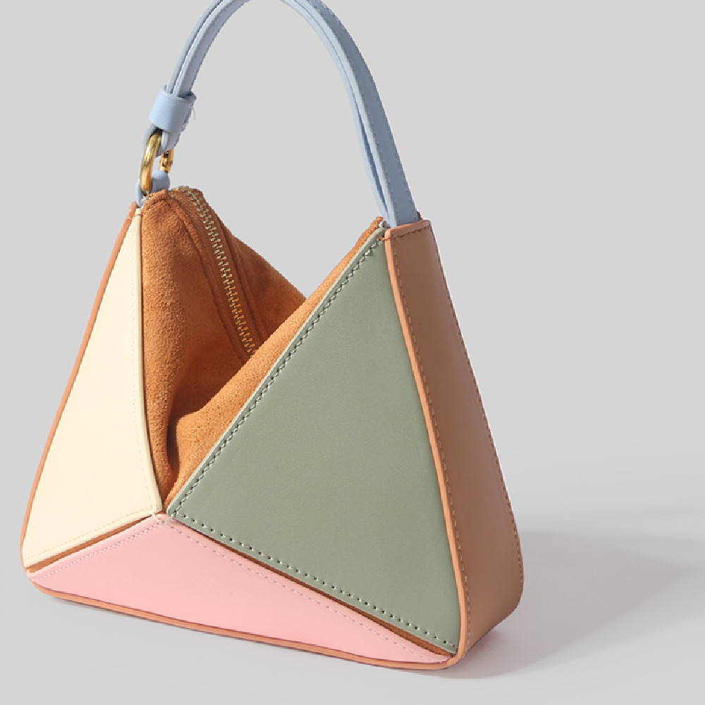 Handtasche für Damen ⎜ Dreieckige Umhängetasche mit Farbblock-Design und Reißverschlussfach für unterwegs
