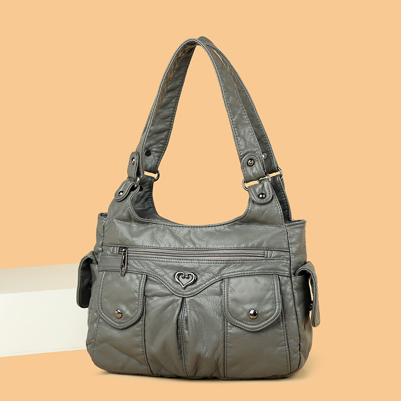 Schultertasche für Damen ⎜ Große Handtasche aus Kunstleder mit Reißverschluss und praktischen Außenfächern