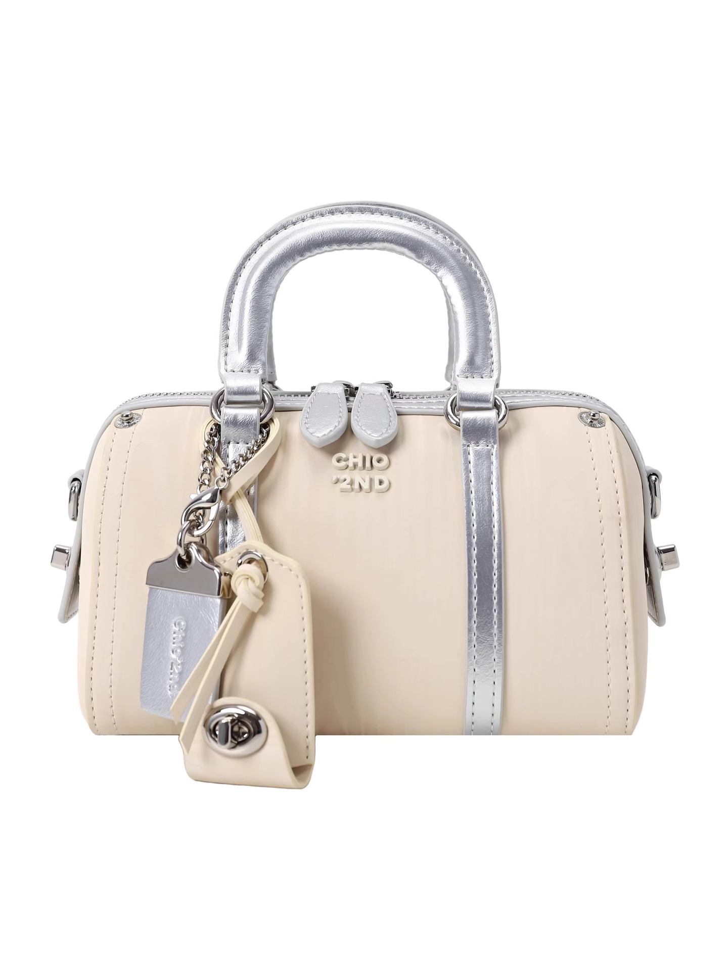 Handtasche mit Silberakzenten ⎜ Stilvolle Leder-Umhängetasche mit Praktischem Anhänger und Modernem Look
