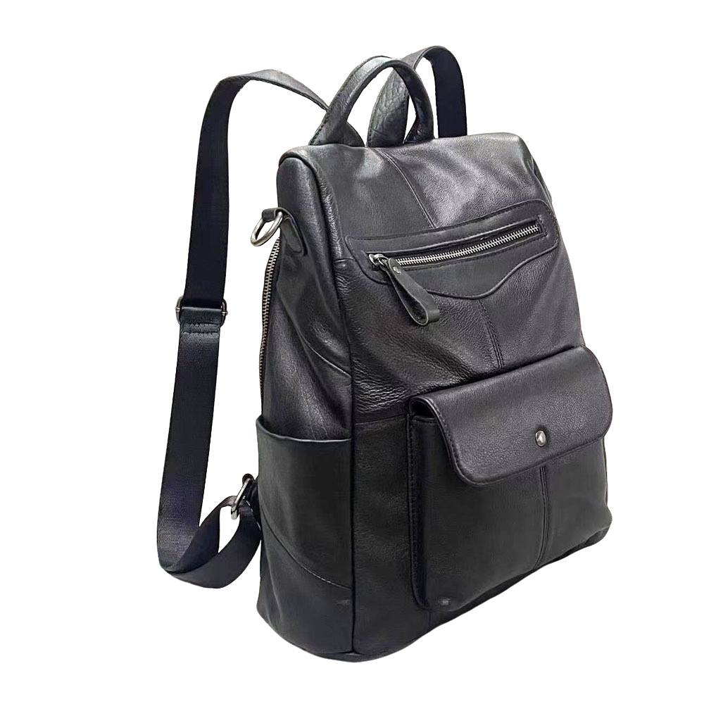 Damen Rucksack ⎜ Modischer Leder-Rucksack mit Fronttasche und Verstellbaren Schulterriemen