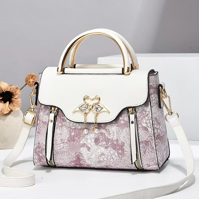 Handtasche für Damen ⎜ Elegantes Design mit romantischem Schwanen-Motiv und abnehmbaren Schultergurt