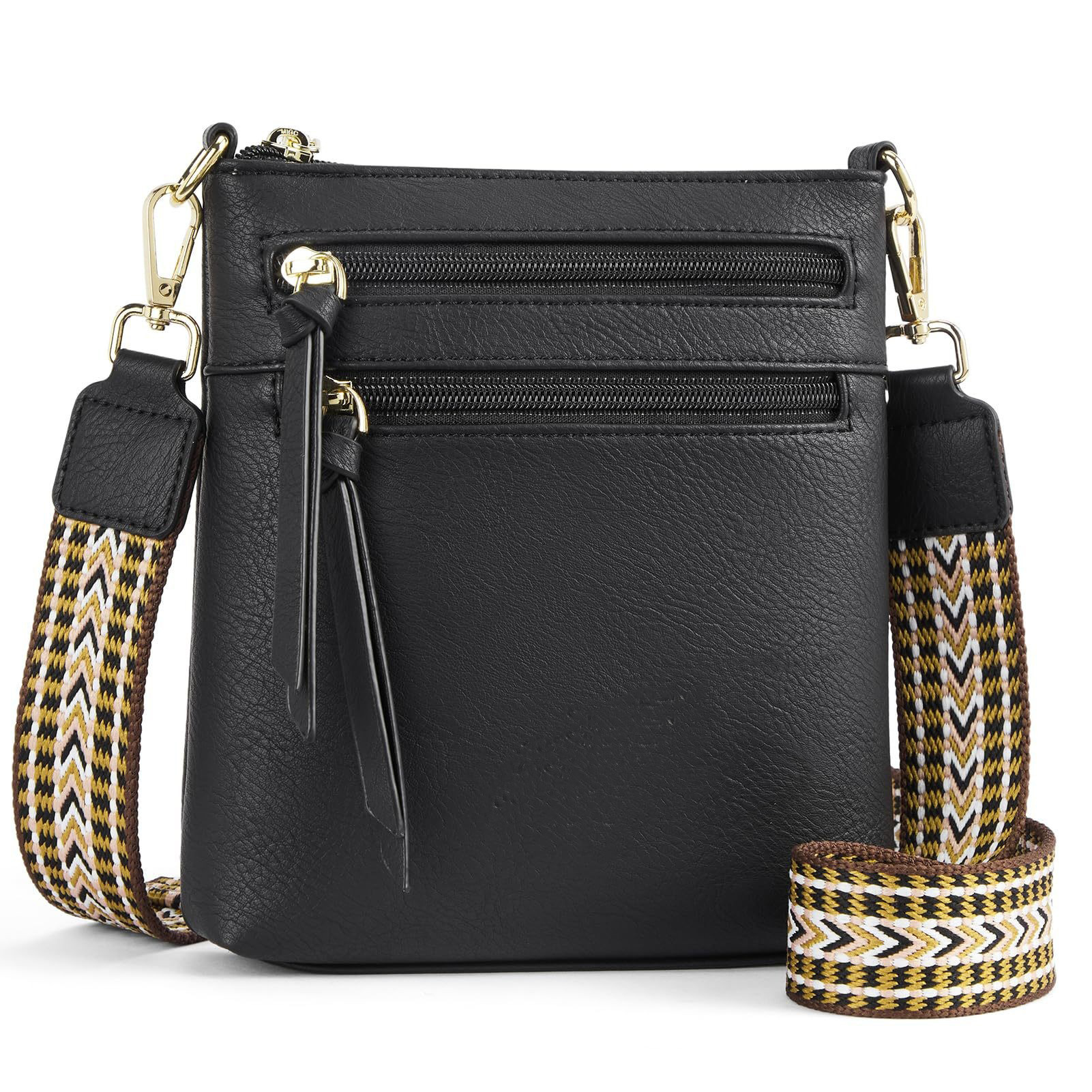 Damen Umhängetasche mit Reißverschluss ⎜ Vertikale Tasche mit mehreren Fächern für Alltag