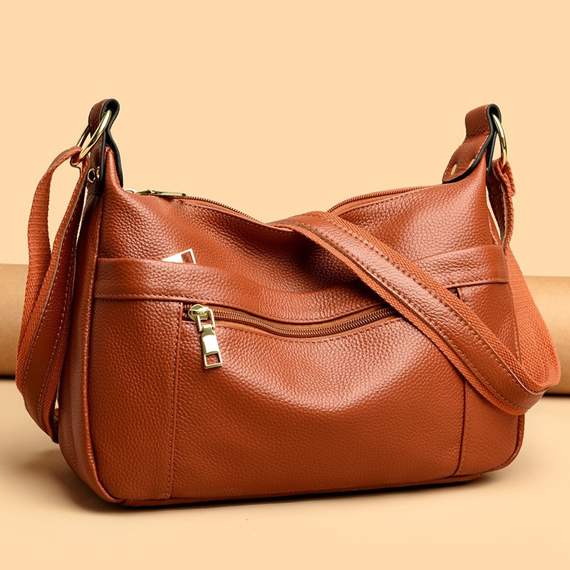 Damen Umhängetasche ⎜ Hochwertige Schultertasche aus Echtleder mit Robustem Design und Viel Stauraum