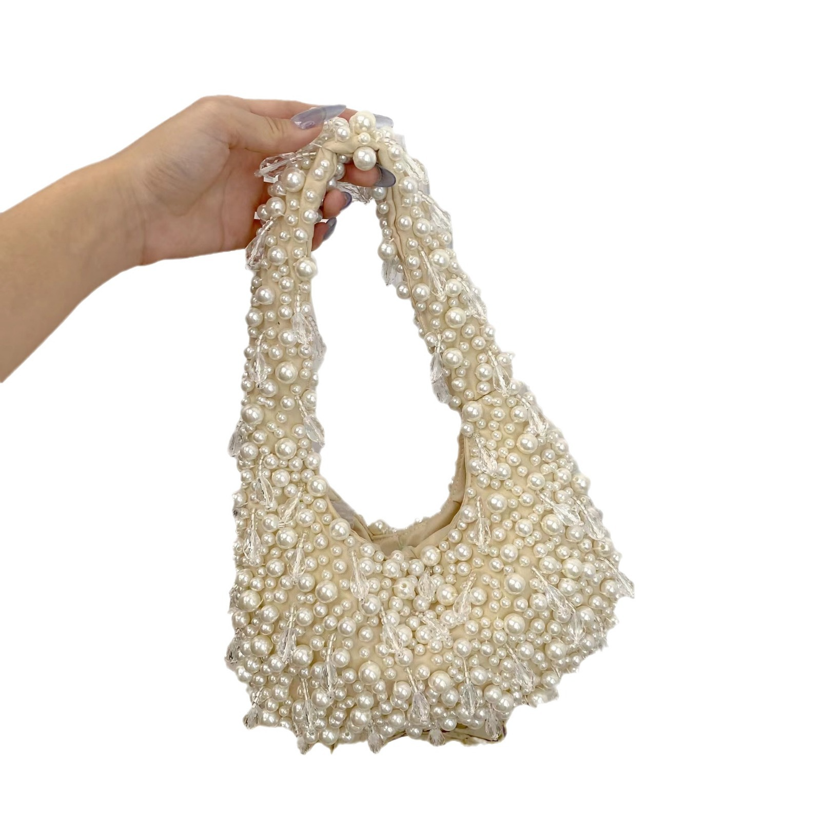 Perlen-Handtasche ⎜ Elegante Schultertasche mit Perlen- und Kristall-Details für besondere Anlässe