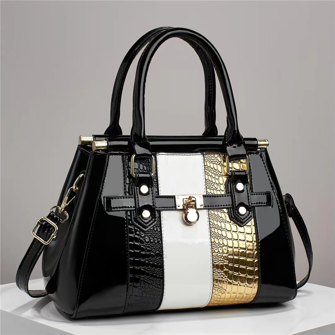 Stilvolle Handtasche für Damen ⎜ Große Tasche aus Leder mit Farbigem Design und Goldenen Akzenten
