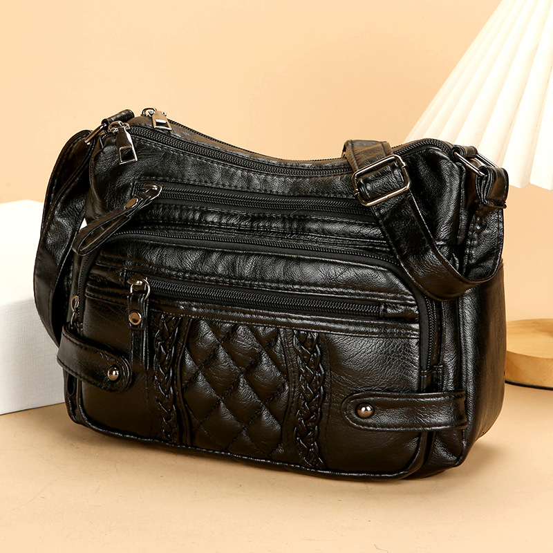 Schultertasche für Damen ⎜ Weiche Umhängetasche mit Steppdesign und vielen praktischen Reißverschlussfächern