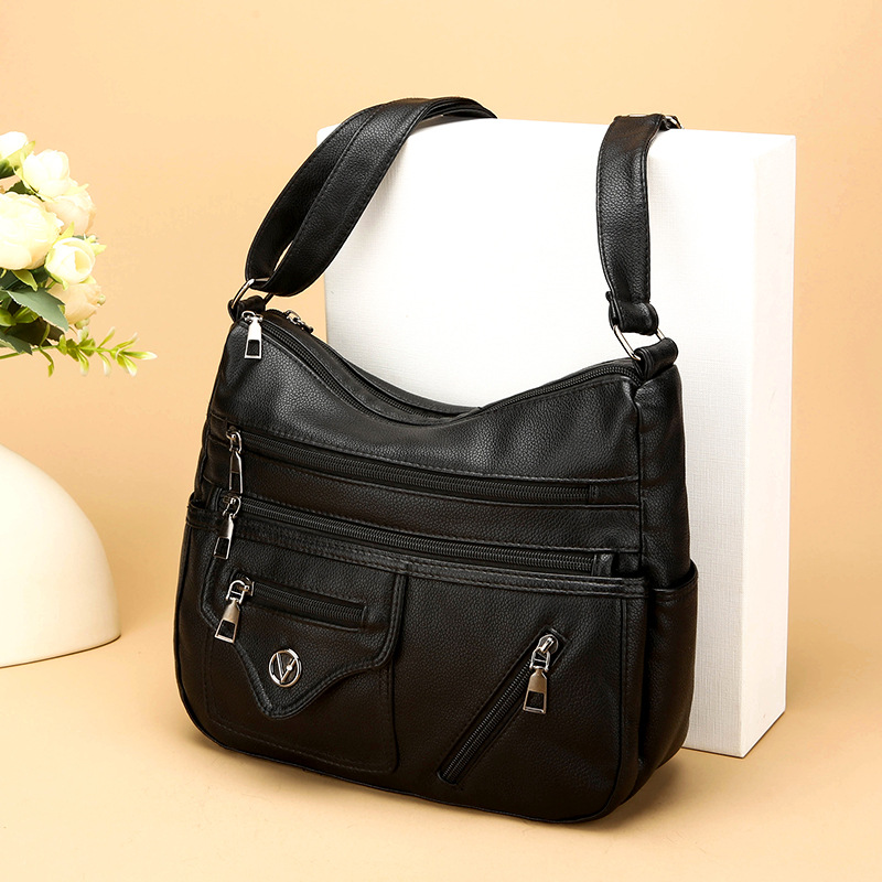 Umhängetasche für Damen ⎜ Schlichte Schultertasche mit mehreren Reißverschlussfächern für Alltag und Freizeit
