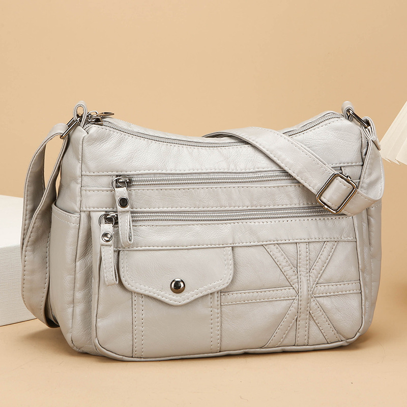 Schultertasche für Damen ⎜ Weiche Umhängetasche aus Kunstleder mit vielen Fächern und großem Stauraum