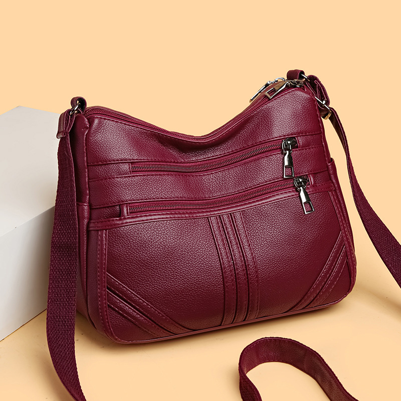 Umhängetasche für Damen ⎜ Weiche Schultertasche mit Reißverschlüssen und Strukturmuster für Alltag und jedes Alter