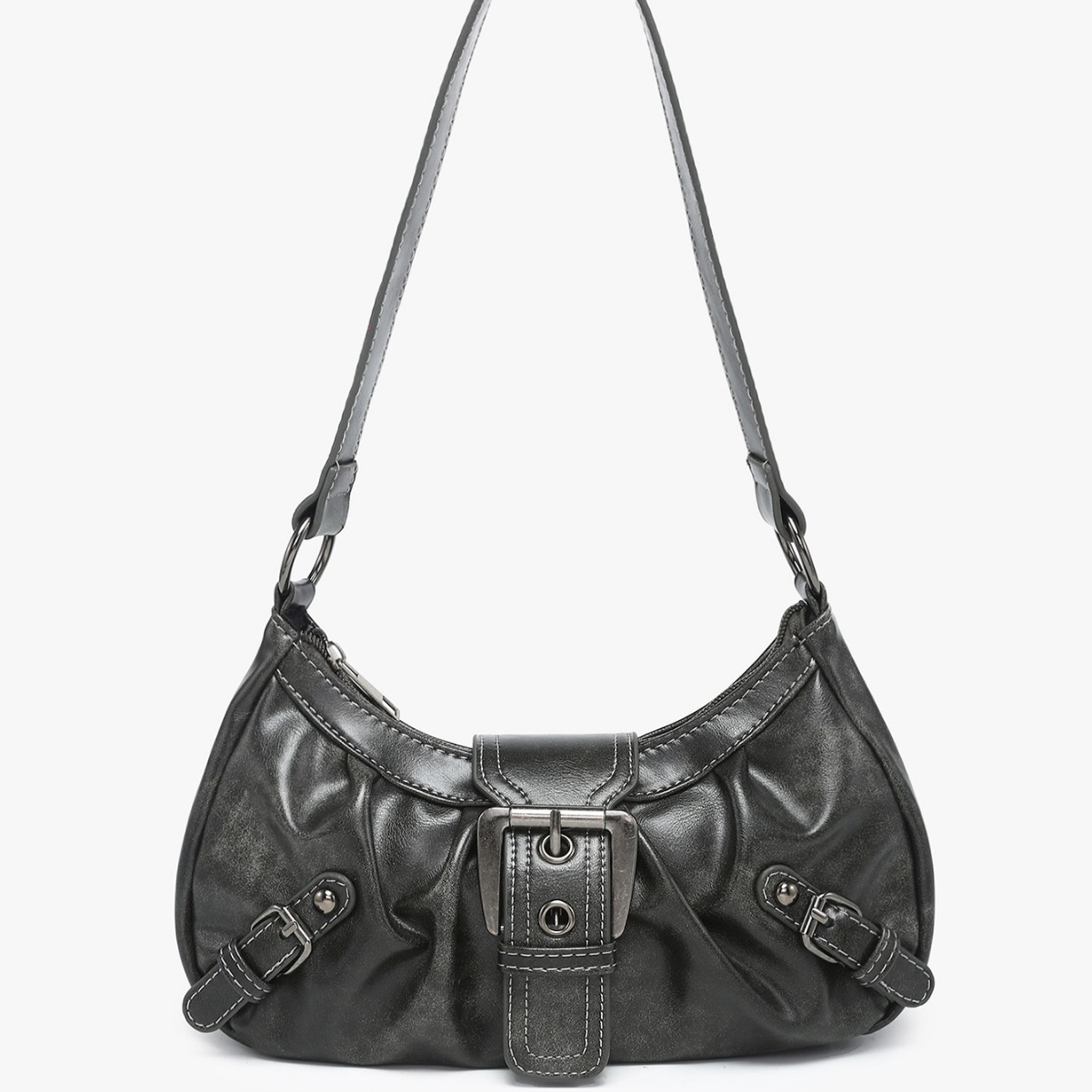 Damen Schultertasche Aus Vintage-Leder ⎜ Zweifarbige Optik Mit Modischem Schnallenverschluss