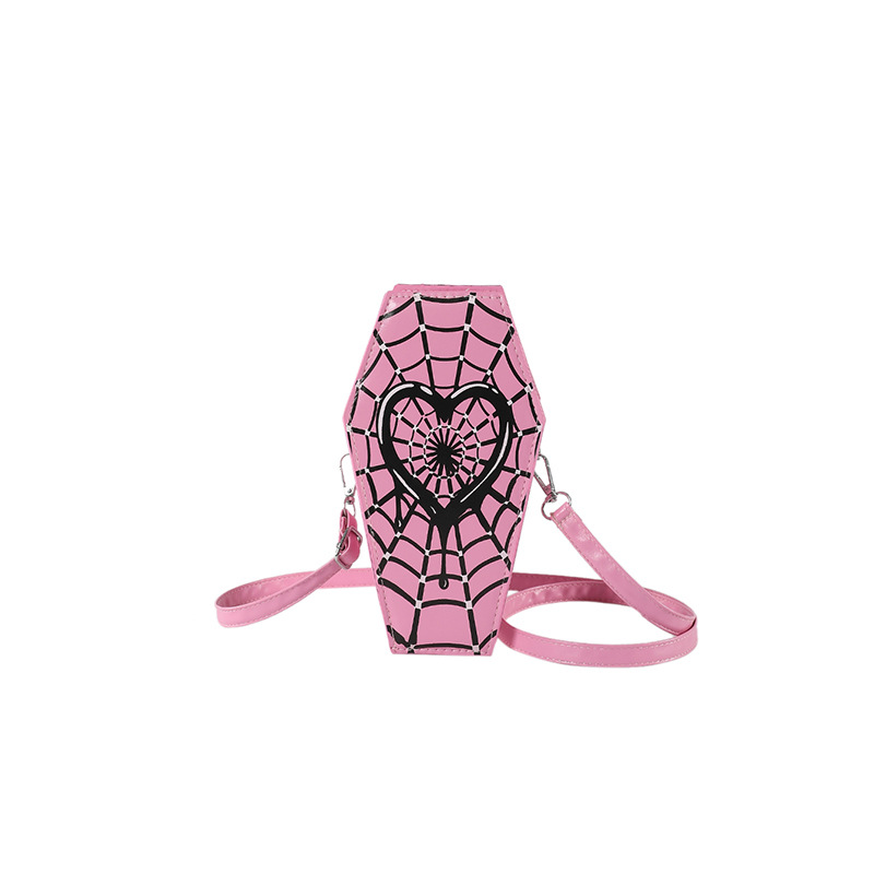 Schultertasche für Damen ⎜ Ausgefallene Umhängetasche im Sarg-Design mit Spinnennetz-Motiv für besondere Outfits
