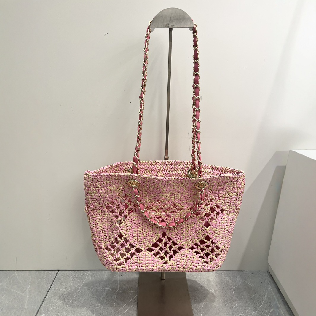 Strandtasche für Damen ⎜ Geflochtene Umhängetasche aus Stroh mit luftigem Design für Sommer und Urlaub