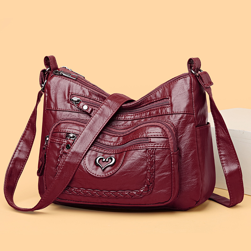 Schultertasche für Damen ⎜ Sommerliche Umhängetasche mit großem Stauraum und stilvollem Herzdetail vorne