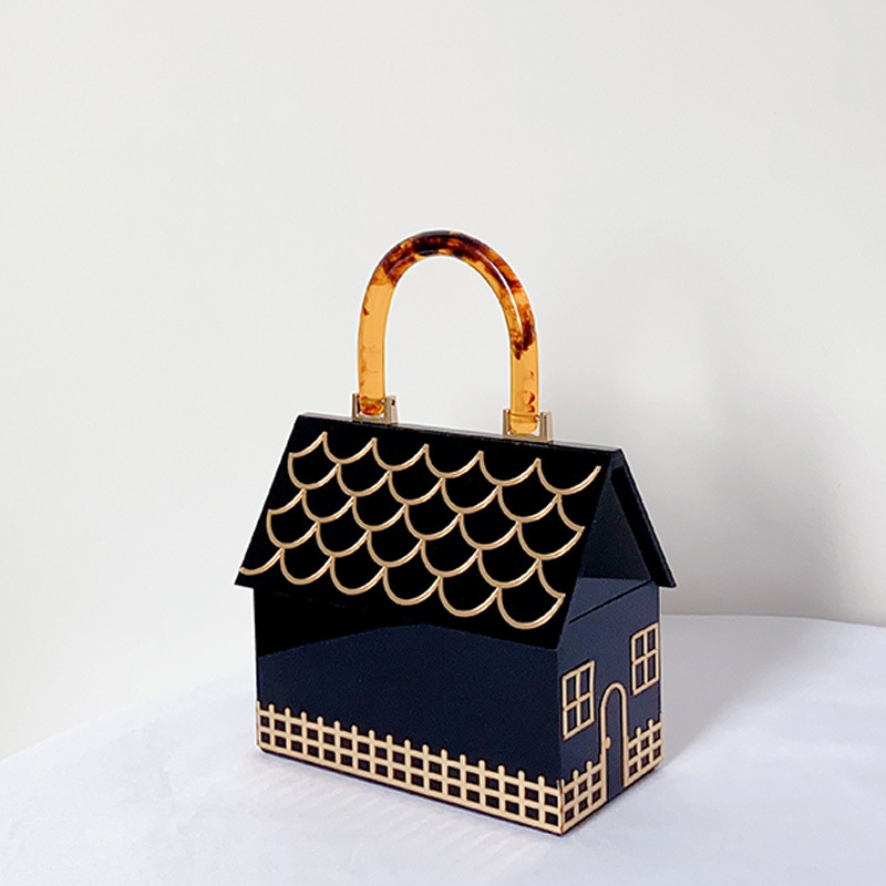 Acryl Handtasche für Damen ⎜ Extravagante Abendtasche in Hausform mit großem Stauraum für besondere Anlässe