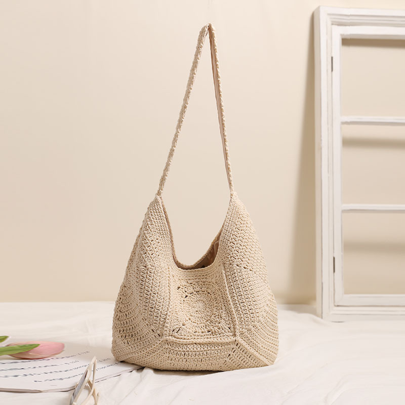 Große Umhängetasche für Damen ⎜ Vielseitige Strandtasche aus geflochtenem Baumwollgewebe im Boho-Stil