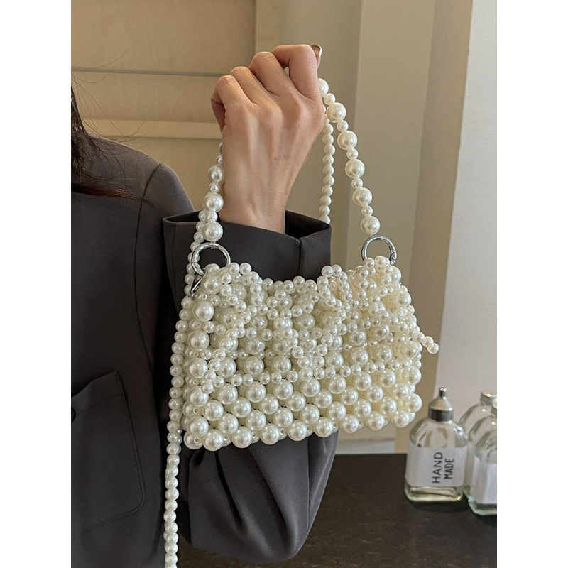 Abendtasche für Damen ⎜ Luxuriöse Perlen-Handtasche mit Schleifendetail für festliche Anlässe und Partys