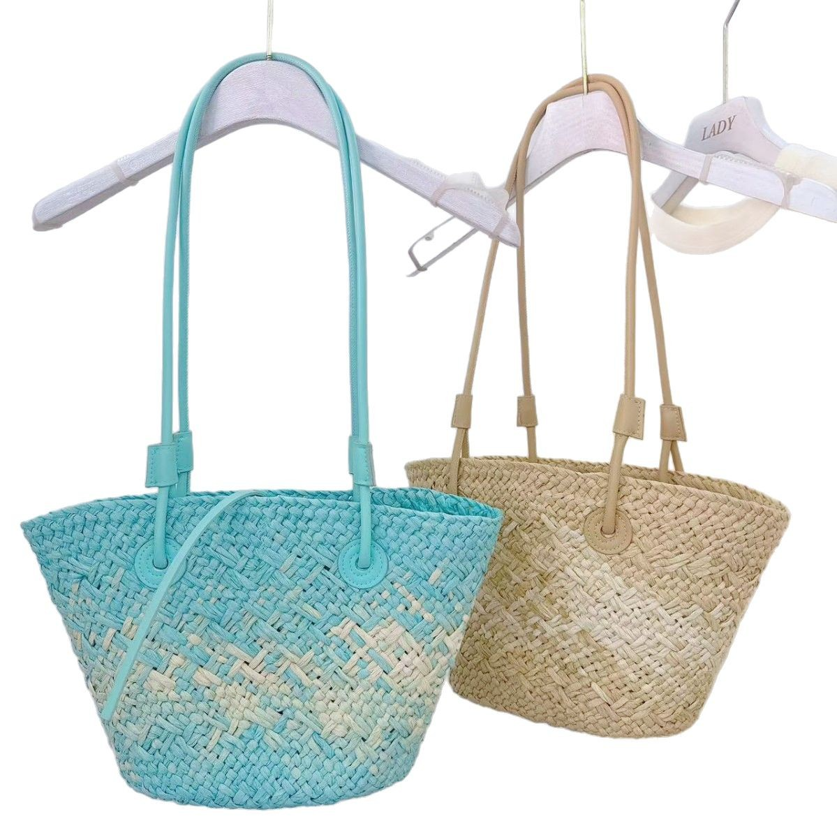 Große Stroh Schultertasche für Damen ⎜ Retro Geflochtene Tragetasche mit Viel Stauraum und Langen Griffen