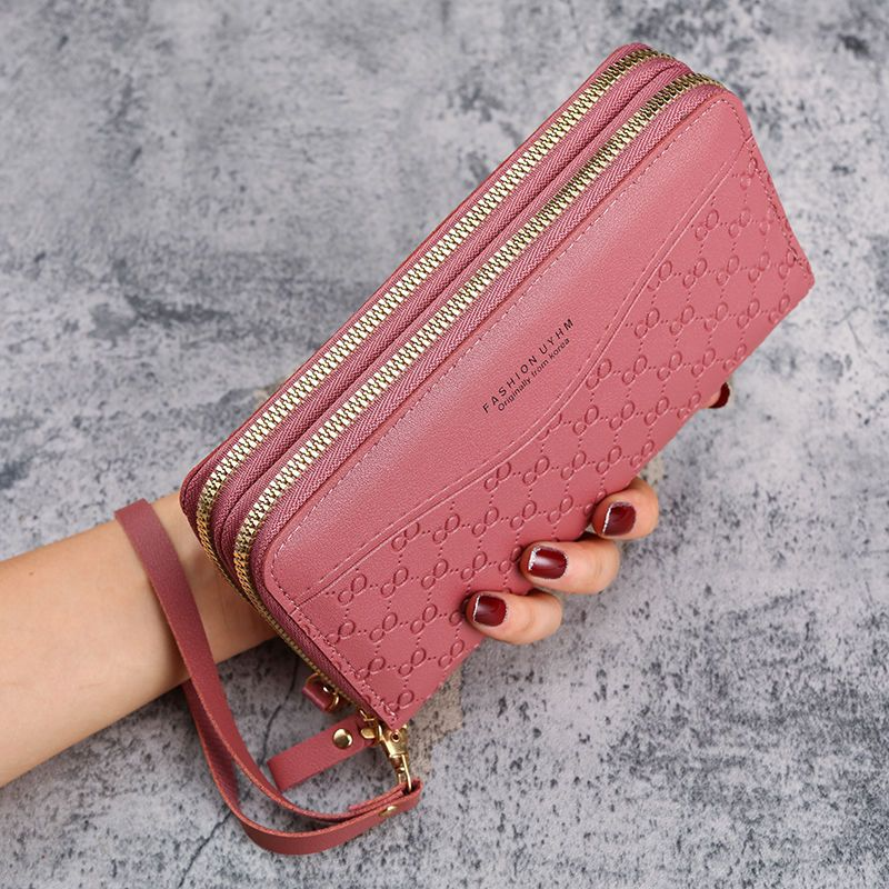 Damen Geldbörse mit Doppelreißverschluss ⎜ Große Brieftasche mit Schlaufe und Platz für Karten und Münzen