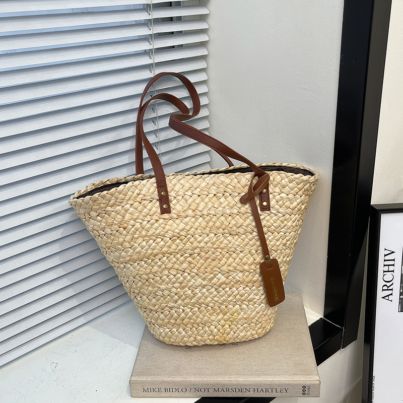 Große Strohtasche für Damen ⎜ Geräumiger Korb für Einkauf, Strand und Alltag