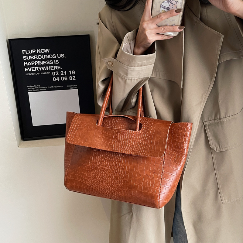 Damen Handtasche Kroko-Optik – Große Schultertasche Kunstleder