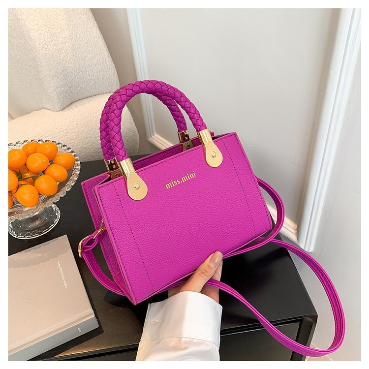 Handtasche für Damen ⎜ Modische Mini-Tasche mit Litchi-Prägung und geflochtenem Griff für stylische Outfits