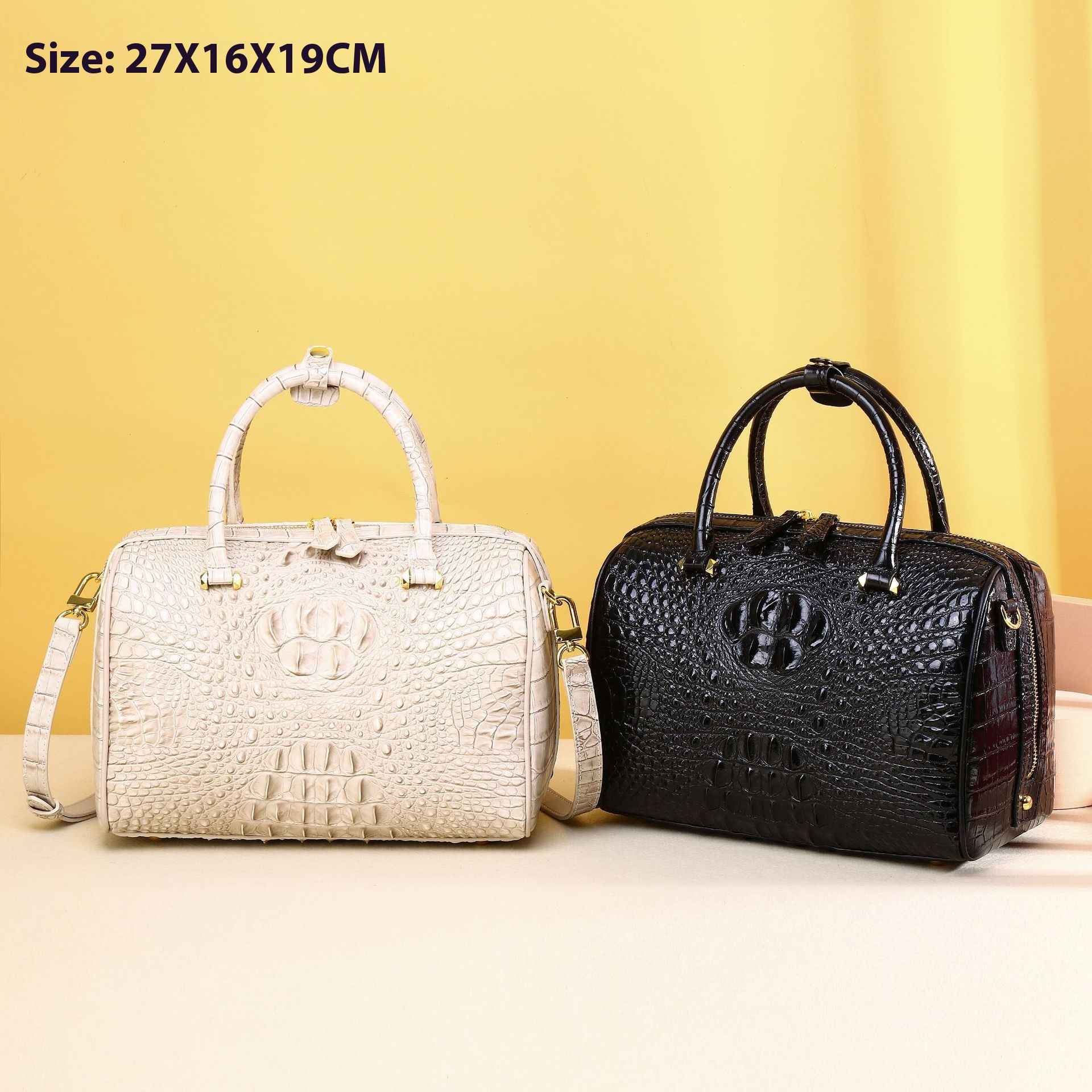 Damen Handtasche in Krokodiloptik ⎜ Klassische Schultertasche mit Henkel und Riemen für stilvolle Auftritte