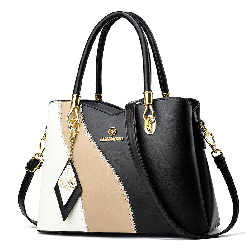 Handtasche für Damen aus Kunstleder ⎜ Elegante Schultertasche mit Kontrastdesign und viel Stauraum für Alltag