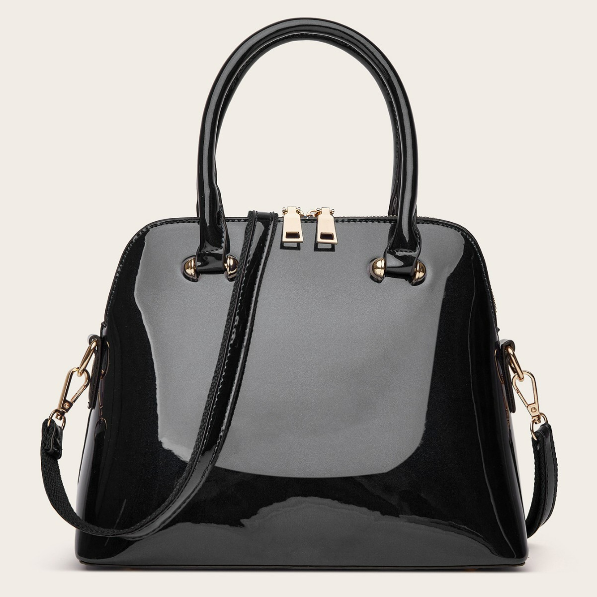 Handtasche für Damen ⎜ Glänzende Schultertasche mit Henkeln und abnehmbarem Trageriemen für Alltag und Events