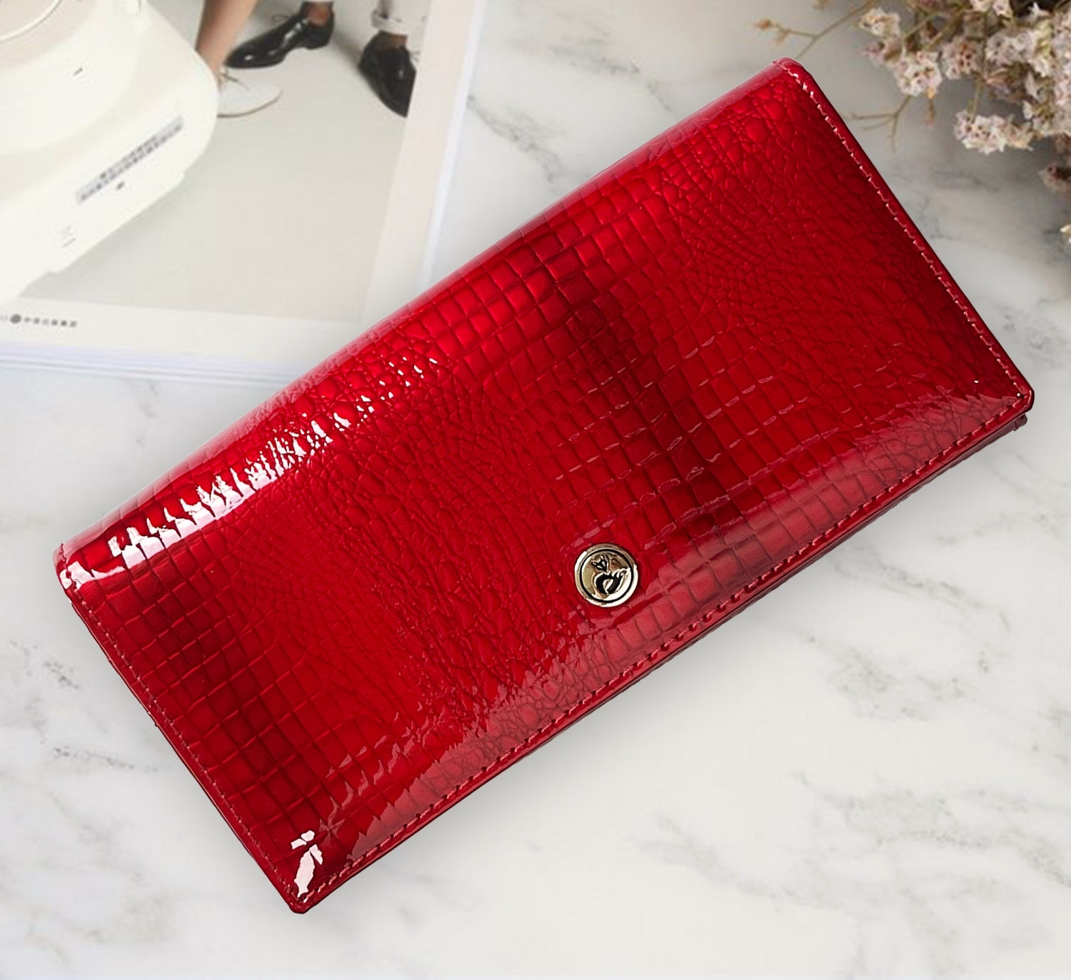 Damen Geldbörse in Krokodiloptik ⎜ Elegante Clutch in Rot mit viel Platz für Karten, Scheine und Münzen