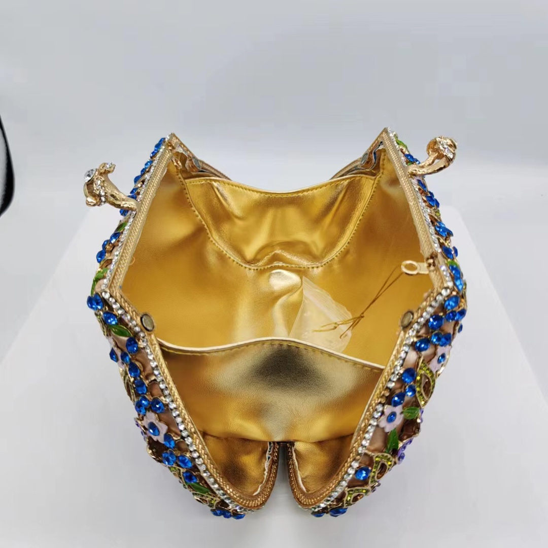 Blumen-Clutch für Damen ⎜ Funkelnde Abendtasche mit Glitzersteinen und emailliertem Blumendesign