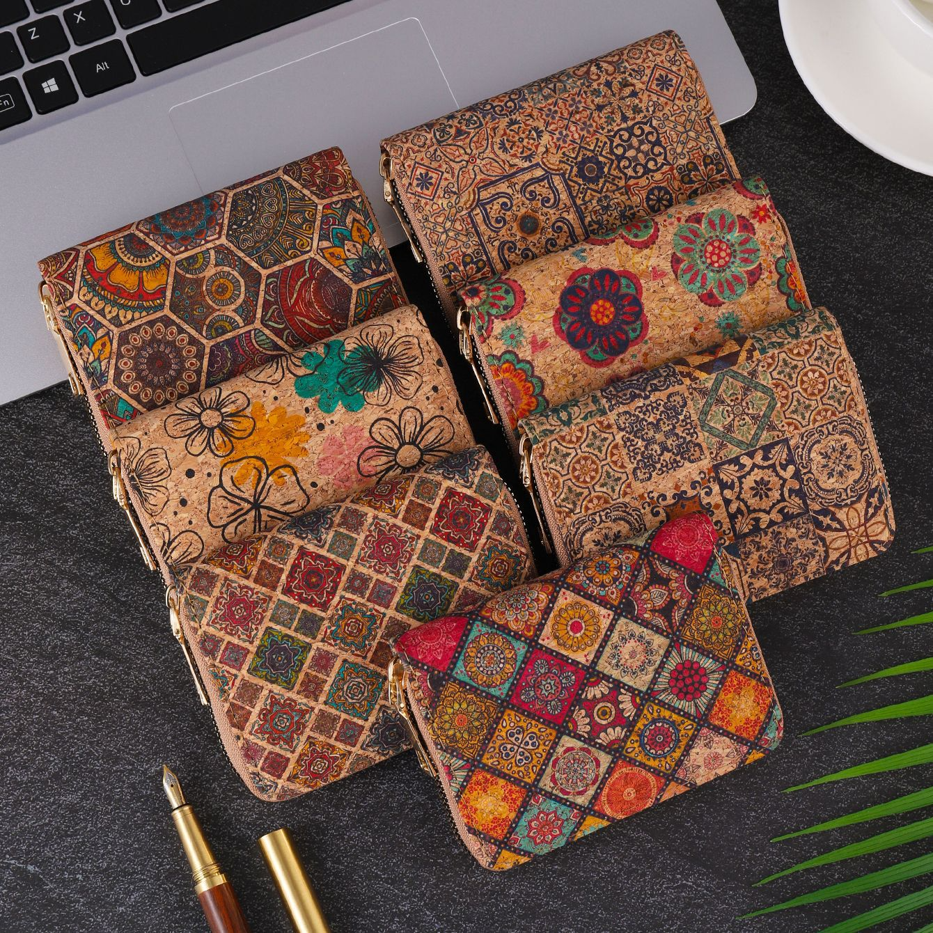 Kartenetui mit Reißverschluss ⎜ Kompakte Retro-Geldbörse für Damen und Herren im bunten Mandala-Design