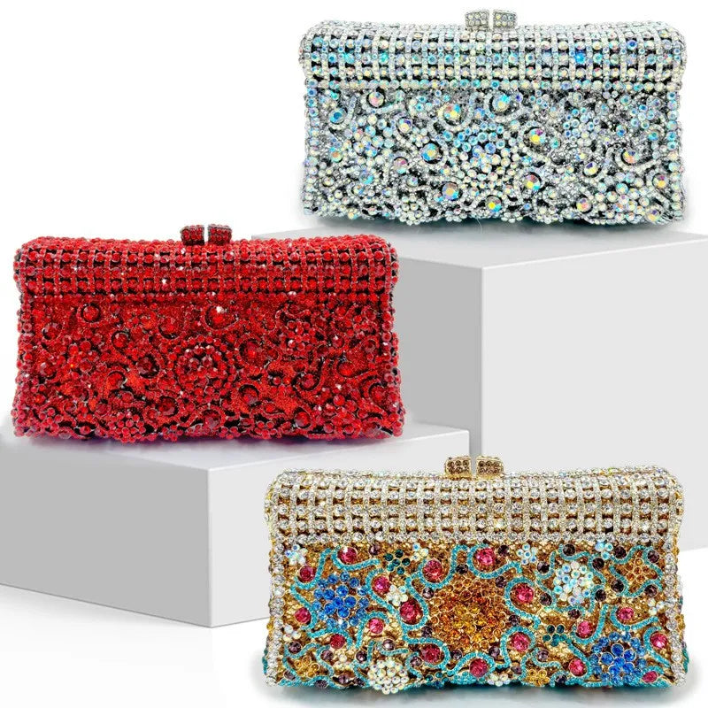 Abendtasche für Damen ⎜ Handgefertigte Clutch mit Strass und Schulterkette für elegante Anlässe