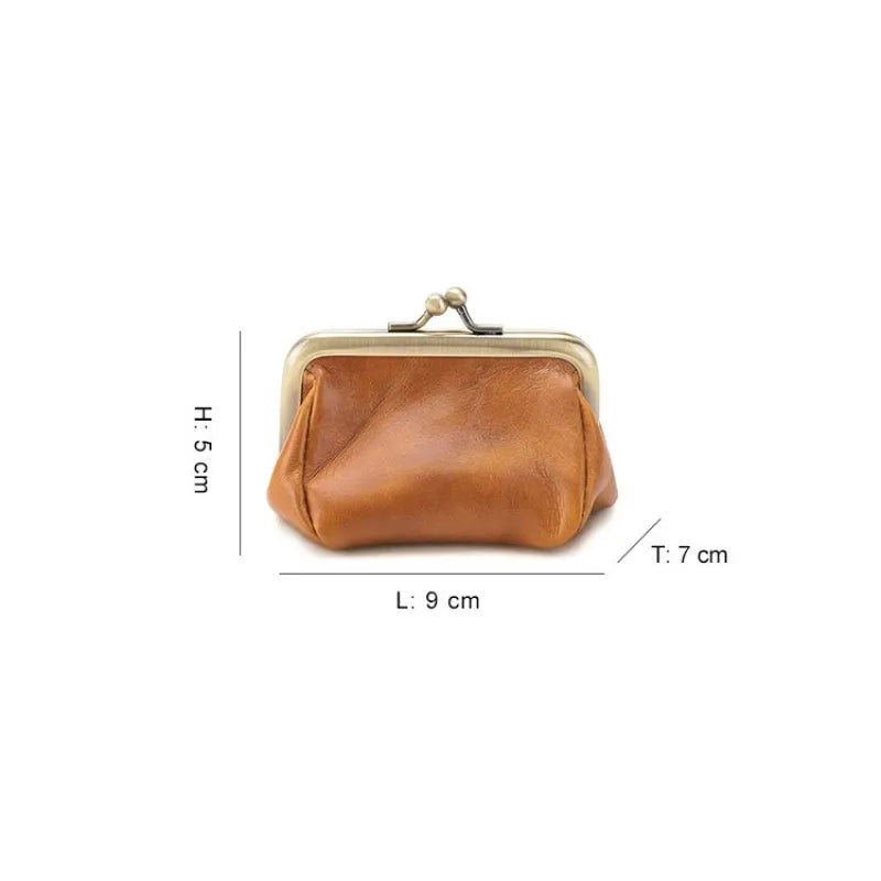 Münzbörse aus Leder für Damen ⎜ Handgefertigtes Mini-Portemonnaie mit Metallverschluss für Kleingeld und Zubehör