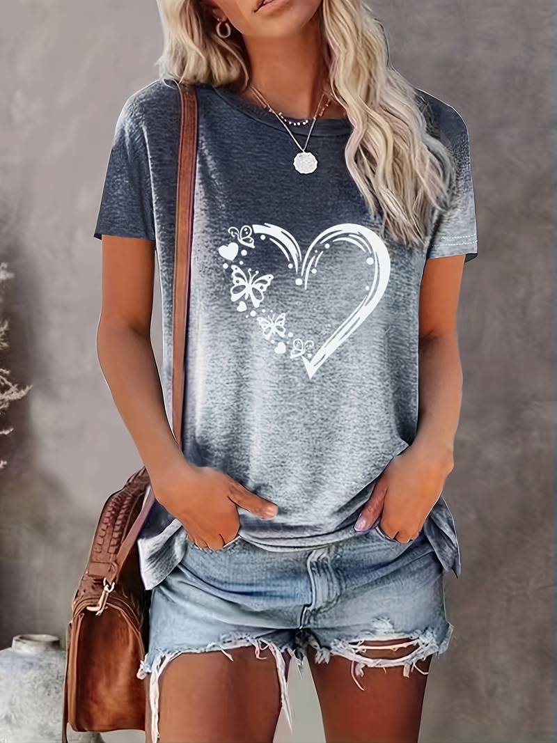Lena - T-shirt Mit Schmetterlings-herz-print Und Rundhalsausschnitt