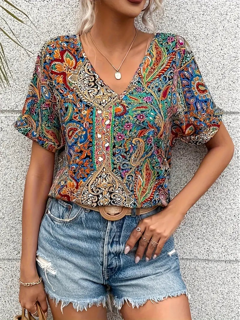 Nina - Elegante Bluse Mit Paisley-print Und V-ausschnitt