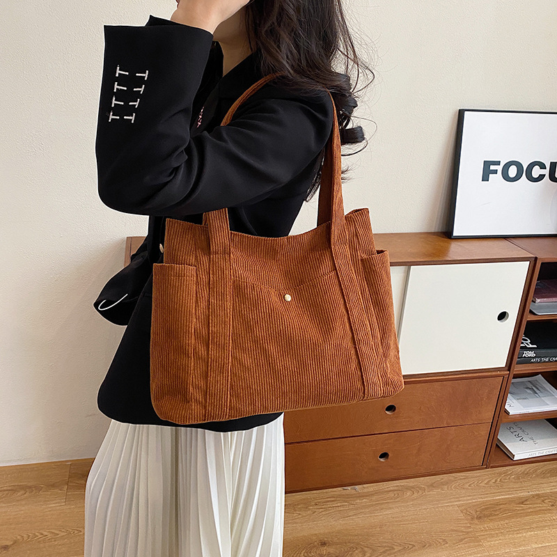 Shopper Tasche aus Cord für Damen ⎜ Weiche Schultertasche mit großer Kapazität und Seitentaschen für Uni und Alltag